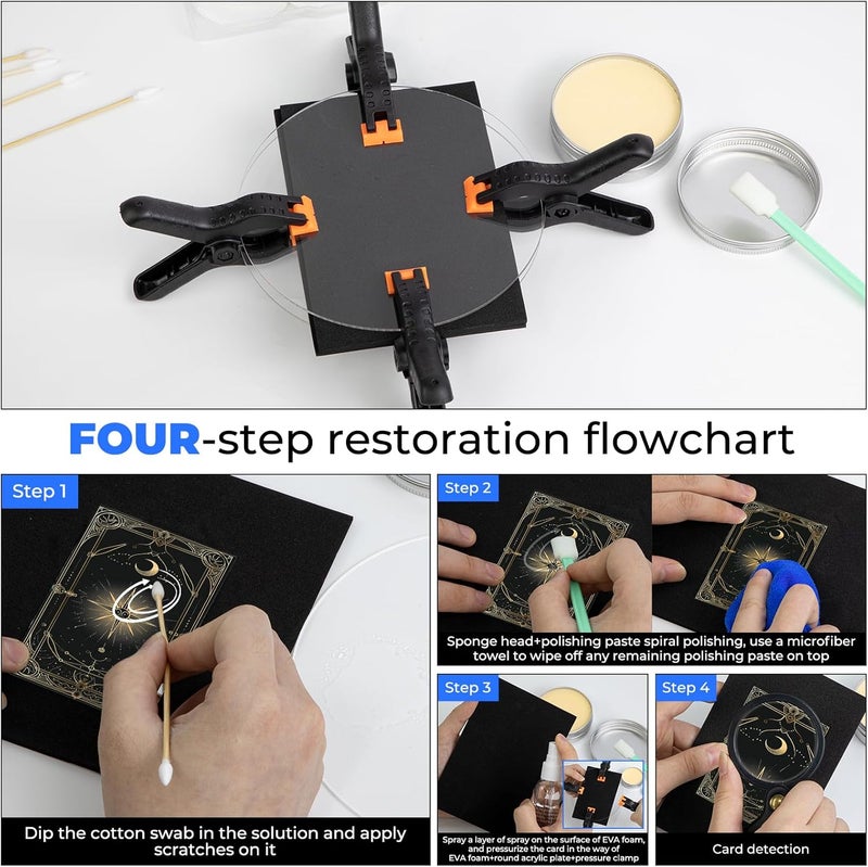 FETUSI Card Care Clean Kit,17-in-1 Card Cleaning and Polishing Restoration Kit, Trading Card Cleaning Kit with Fixing Jig and EVA Shaping Foam, Suitable for PSA Rated Card Care - Image 4